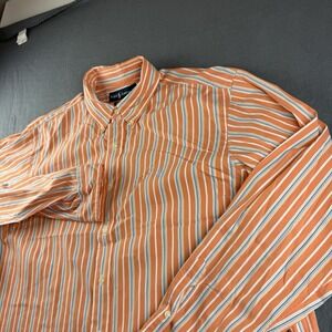 Polo Ralph Lauren Shirt Mens 2XL Orange Striped Oxford Pony Preppy Dress Classic